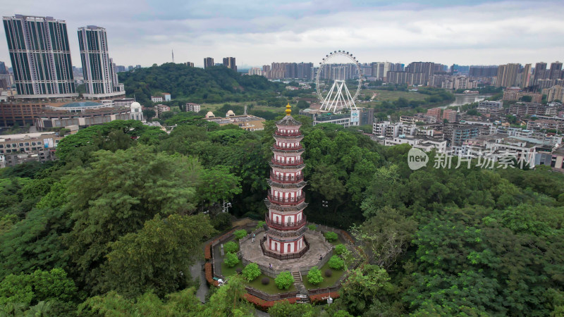 广东中山公园烟墩山塔航拍