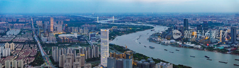 航拍上海城市夜景卢浦大桥世博园