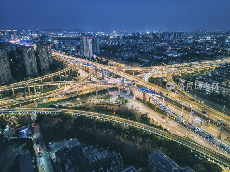 江苏南京双桥门立交夜景航拍