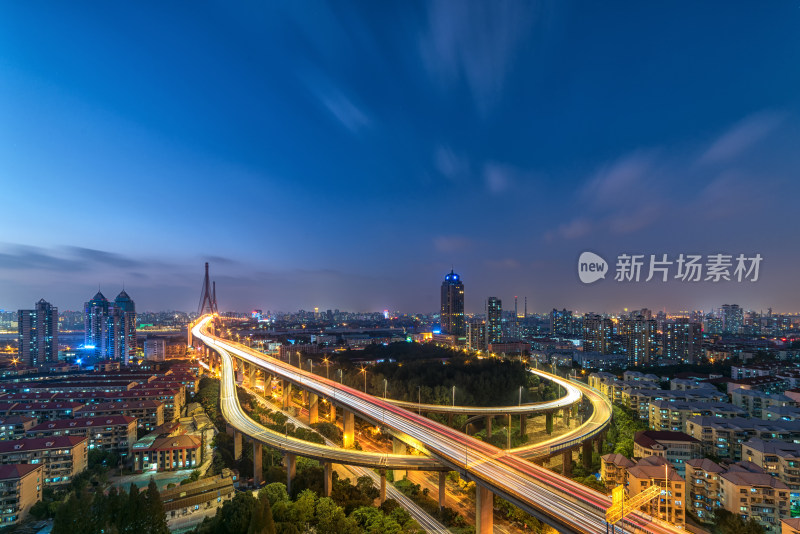 上海杨浦大桥夜景城市建筑风光