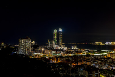 福建厦门双子塔夜景灯光