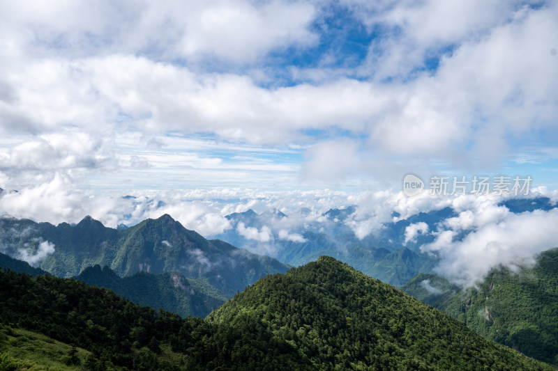 自然风光高山森林蓝天白云