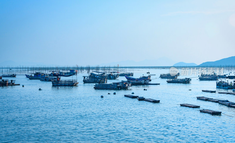 福建宁德霞浦海景风光与海上渔船