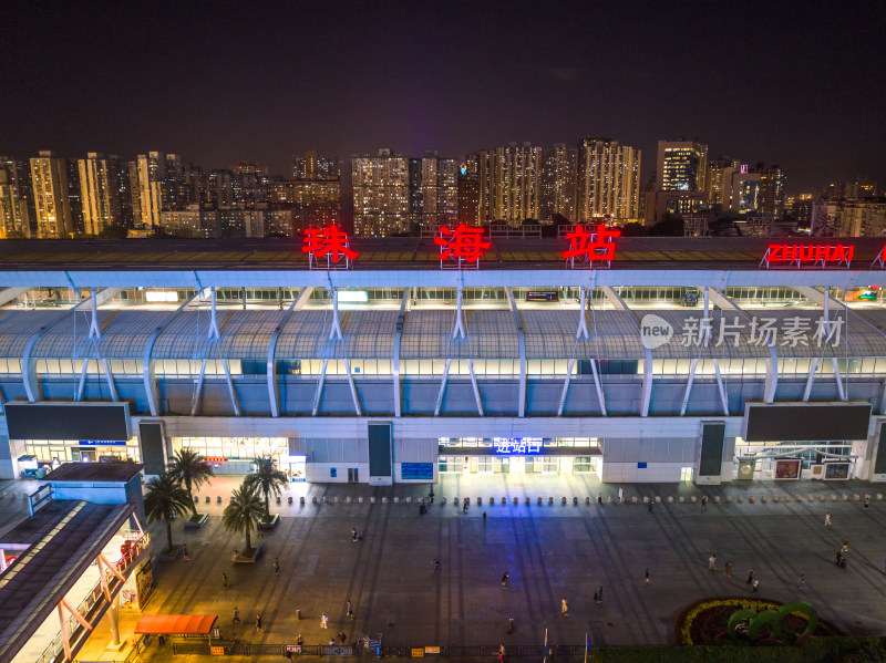 珠海轻轨站夜景航拍