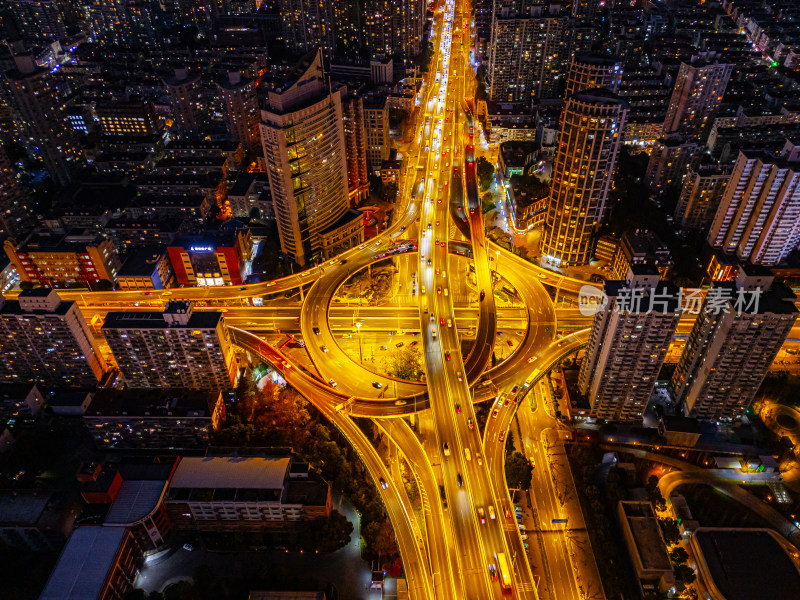 航拍上海鲁班路立交桥夜景