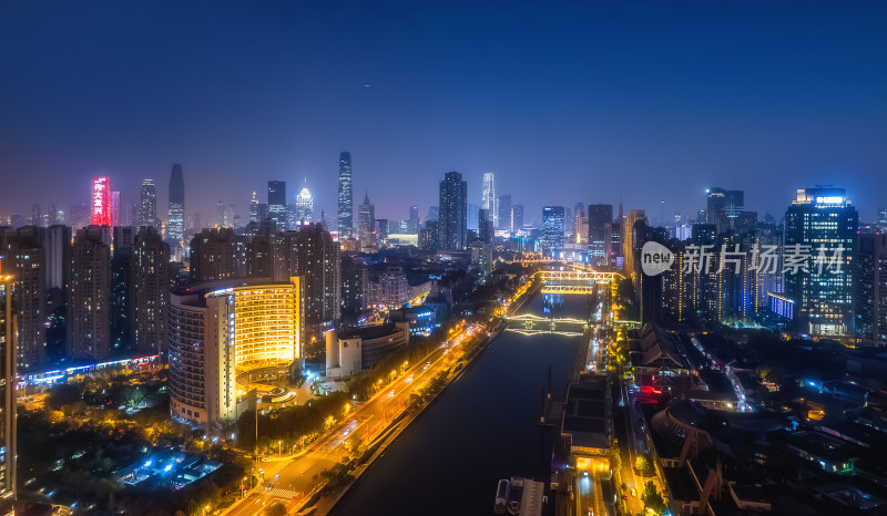 天津城市海河风光夜景