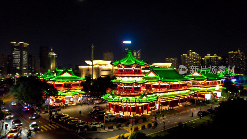 江西南昌滕王阁夜景灯光航拍