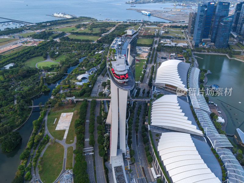 新加坡滨海湾金沙海滨奥林匹克蓝调夜景航拍