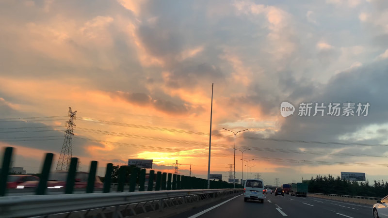 沪杭高速夕阳火烧云