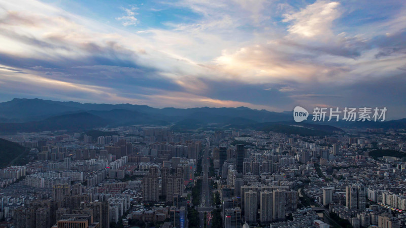 福建龙岩城市落日晚霞夕阳夜幕降临航拍