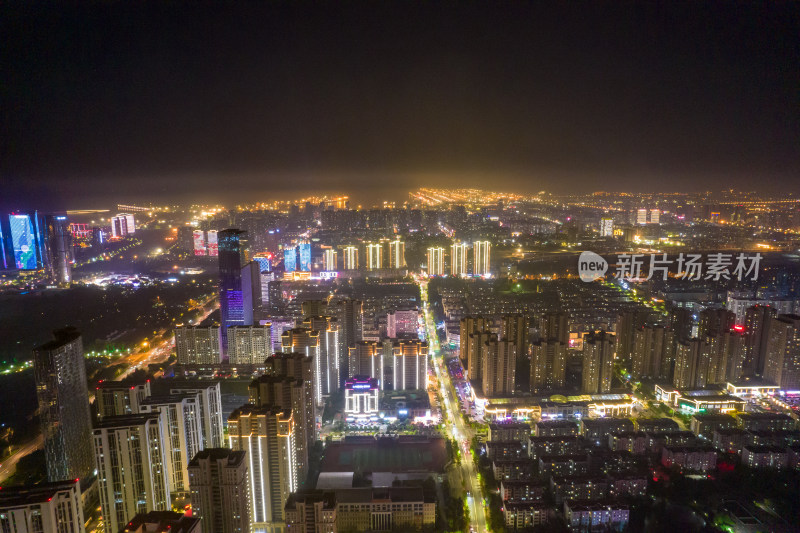 山东日照城市夜景交通航拍图