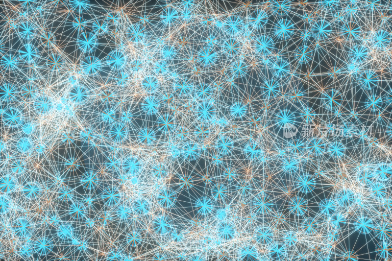 蓝色透明网状结点 三维渲染