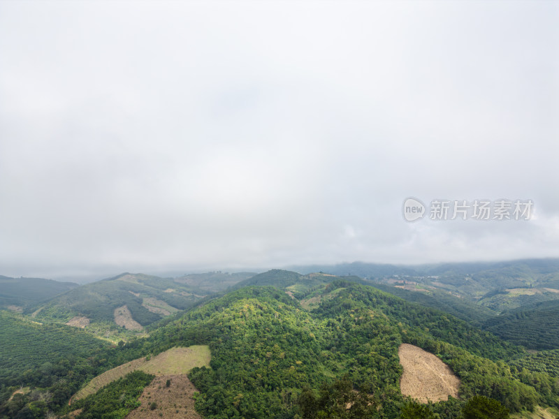 云雾笼罩下的葱郁山林鸟瞰全景