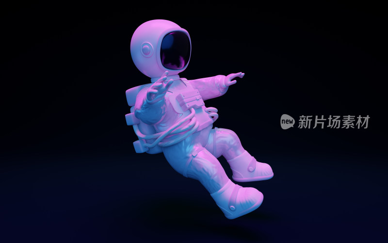 宇航员与创意蓝紫灯光3D渲染