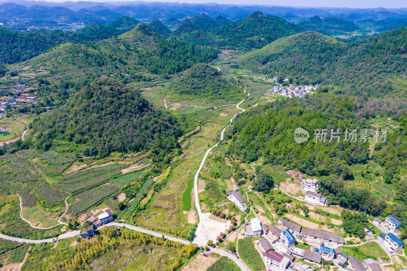 祖国壮丽河山山川丘陵蓝天白云航拍图