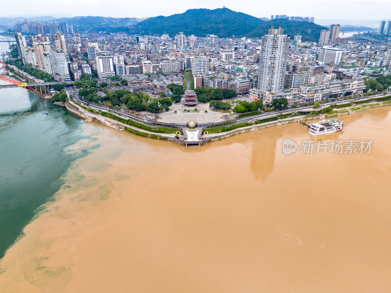 四川宜宾河流风光航拍图