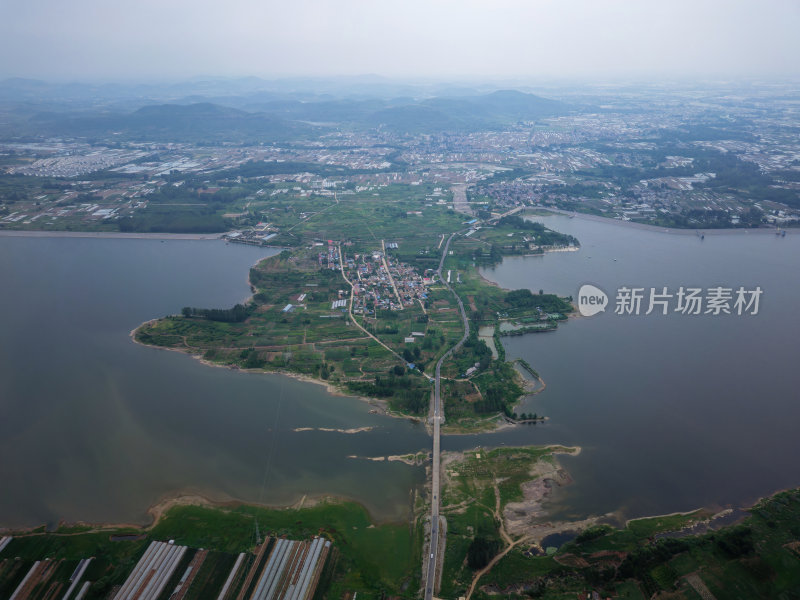 航拍山东临沂兰陵会宝岭水库