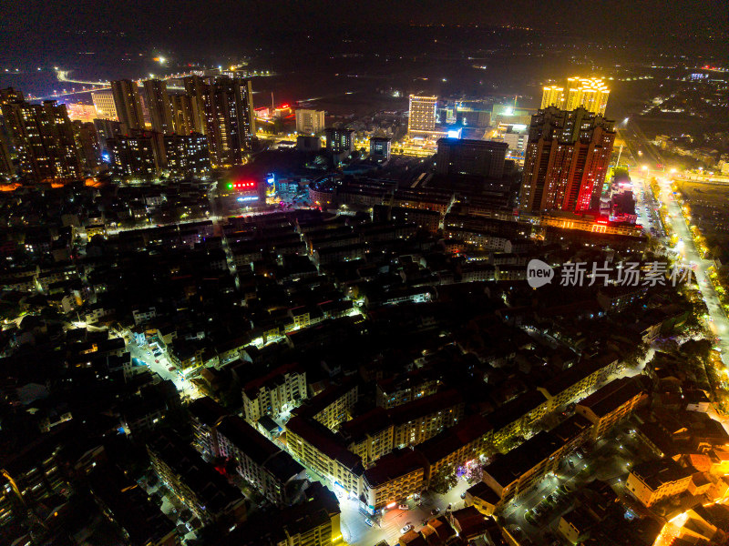 航拍黄梅县城夜景