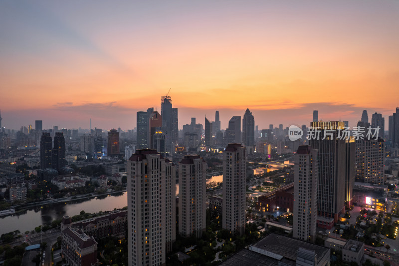 天津海河风景小白楼CBD城市夜景航拍