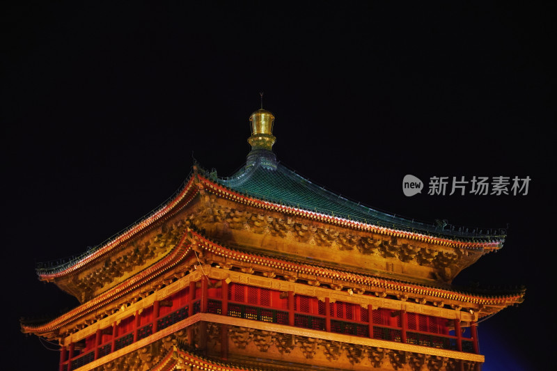 西安古建筑钟楼鼓楼夜景