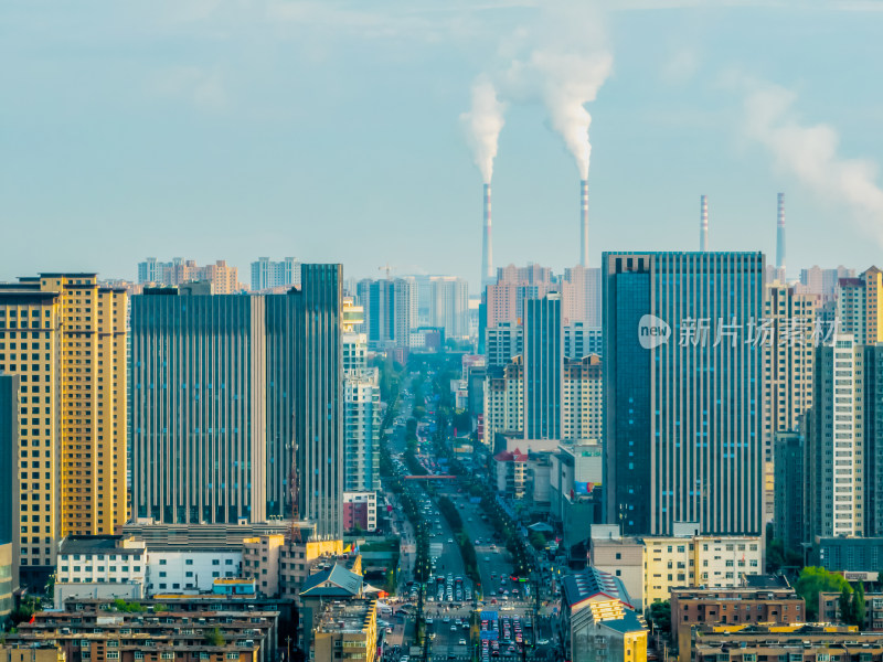 航拍山西省大同市城市热电厂风光