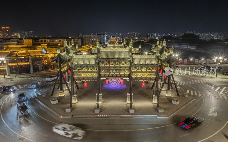 山西省大同市大同古城夜景航拍