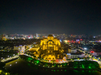 广西玉林云天文化城夜景航拍图