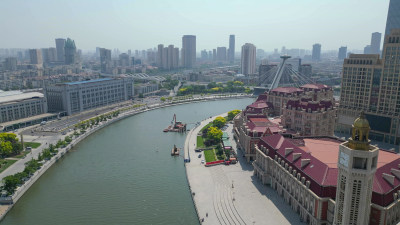 天津城市建设海河风光航拍