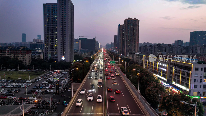 长沙万家丽高架桥城市夜景拥堵交通航拍