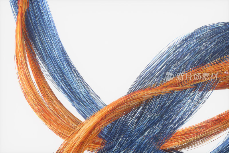 蓝色与橙色交错的流动感线条 三维渲染