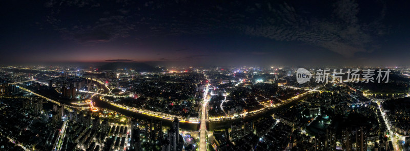 广东江门城市夜景交通城市大道航拍全景图