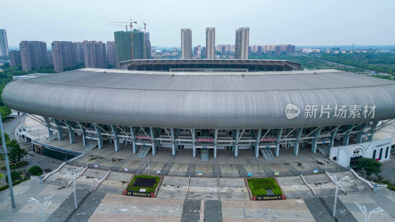 航拍湖北荆门市生态运动公园体育场