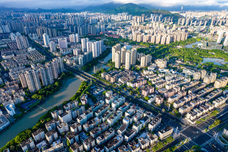 温州城市建设天际线航拍摄影图