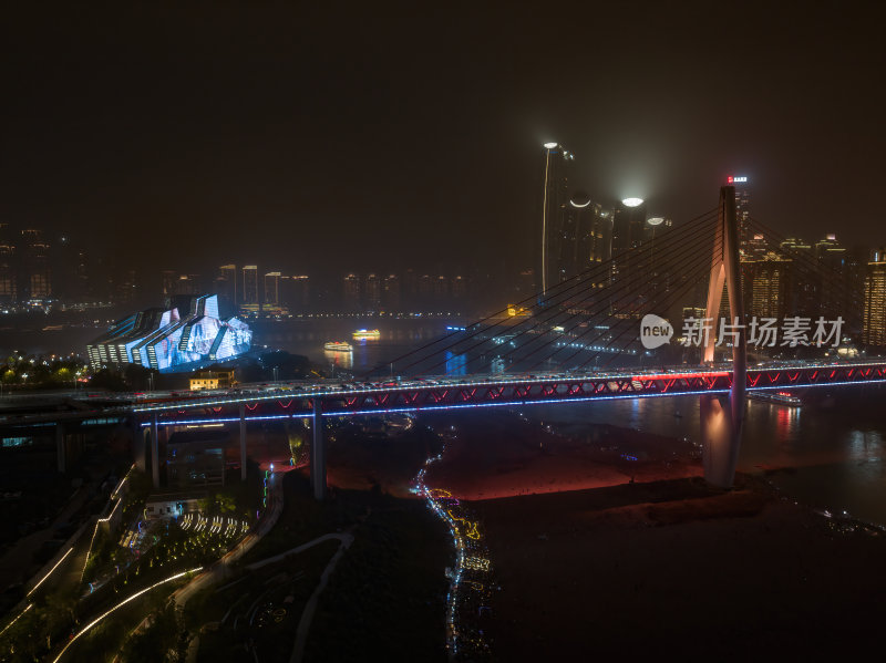 重庆洪崖洞网红景点居民楼夜景城市高空航拍