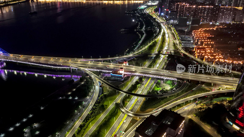 江西南昌城市立交桥夜景交通航拍图