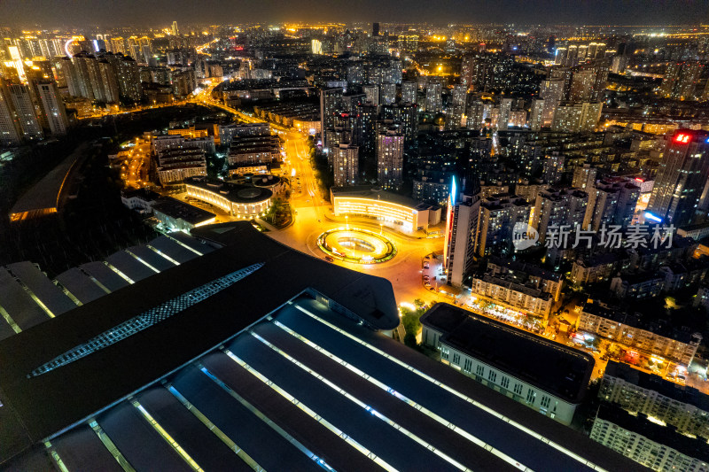 天津城市夜景交通航拍图