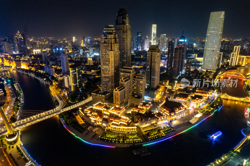 天津城市夜景灯光航拍图