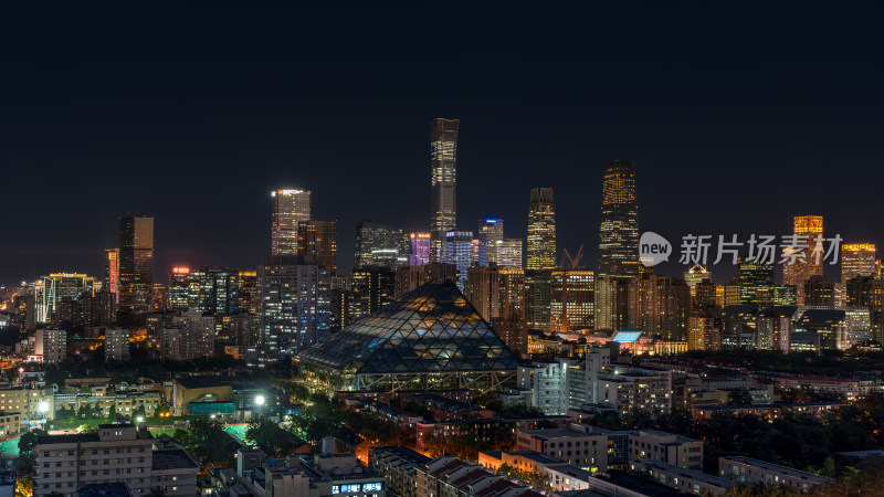 北京繁华都市夜景下的高楼大厦全景