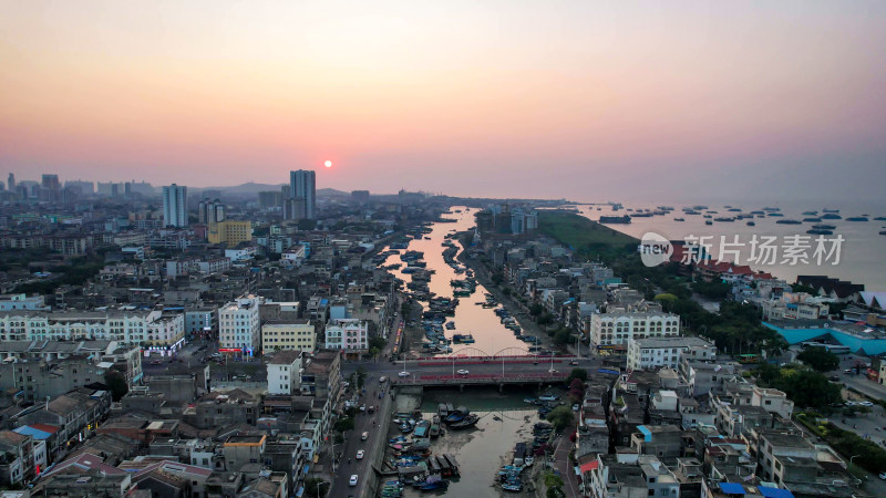 广西北海老城日落晚霞夕阳航拍图