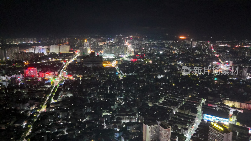 玉林城市大景夜景灯光交通航拍图