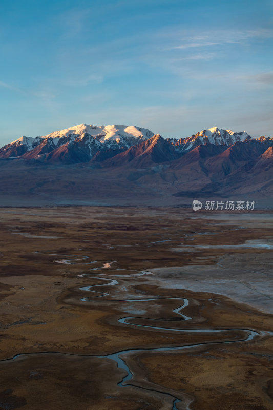 新疆喀什塔县帕米尔高原塔合曼湿地河道航拍