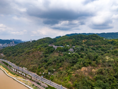 宜宾城市风光蓝天白云航拍图