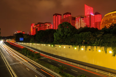 杭州钱江新城灯光秀绚丽夜景