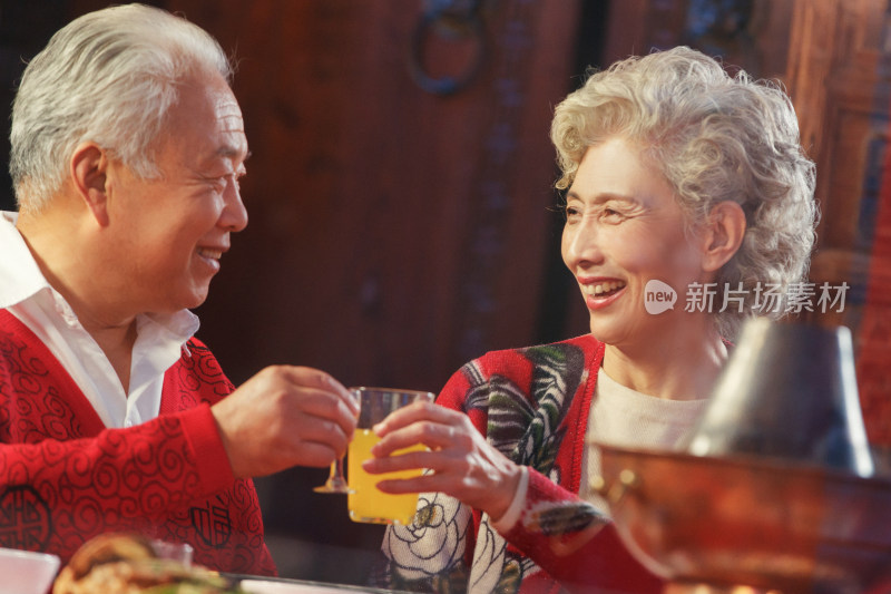 幸福老年夫妇干杯庆祝