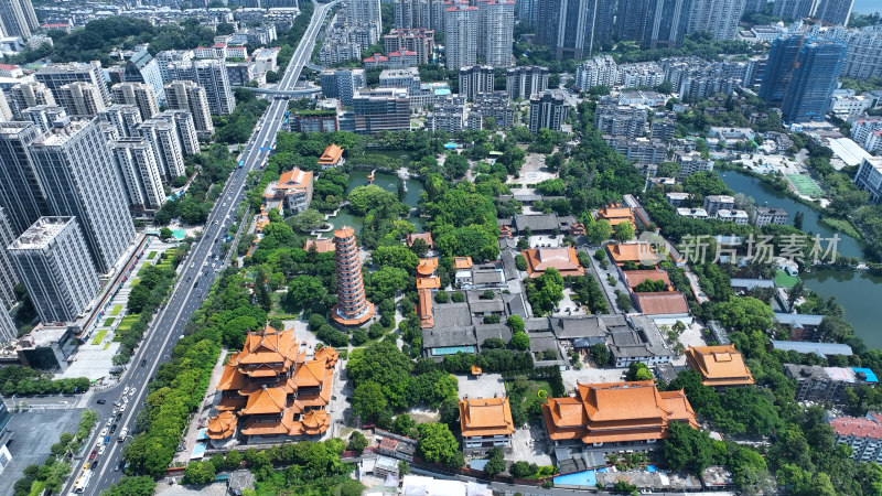 福州西禅古寺照片航拍城市寺庙古建筑风景