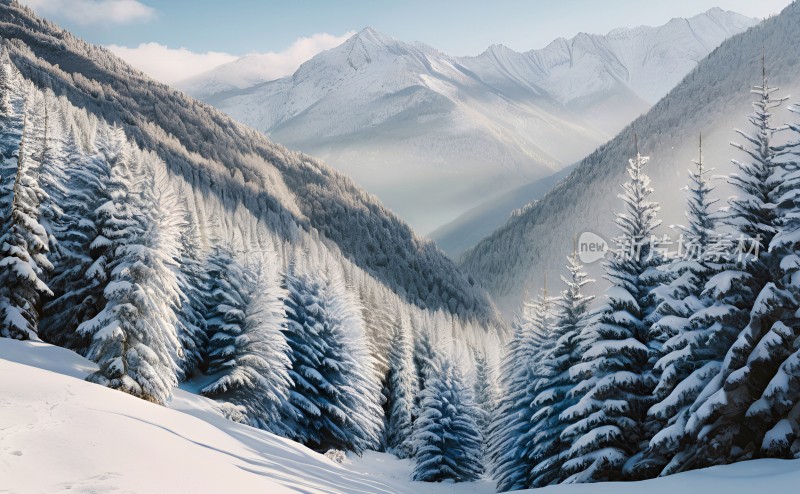 冬季森林白雪覆盖风景