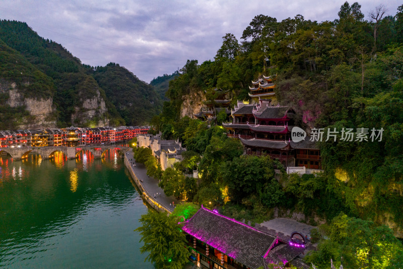 镇远古镇夜景灯光航拍摄影图