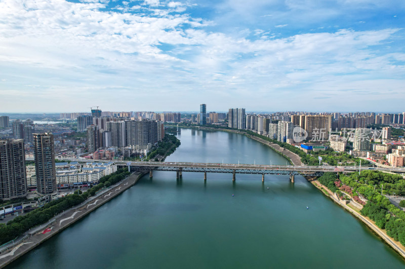 航拍衡阳蒸水城市风光