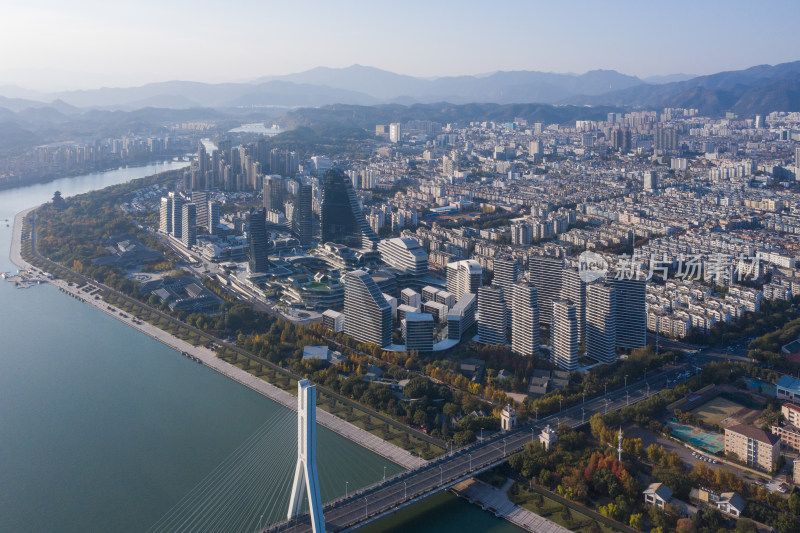 浙江丽水城区风光航拍全景