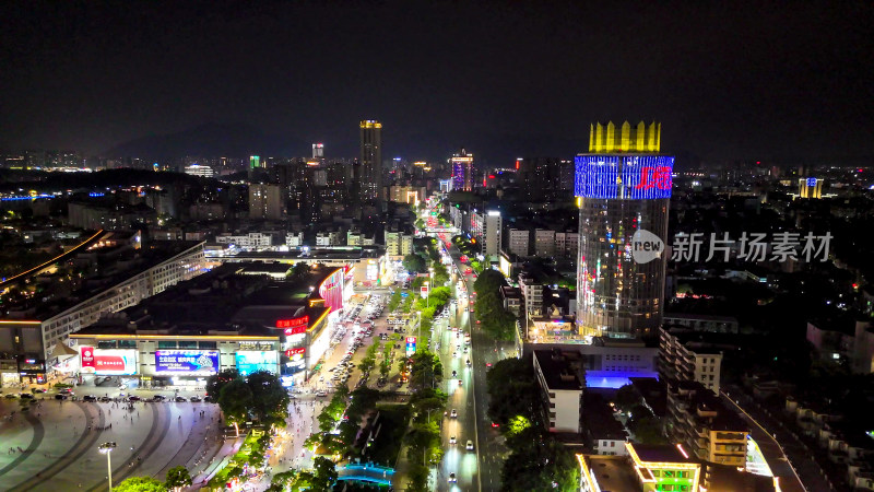 广东肇庆城市夜景交通航拍图